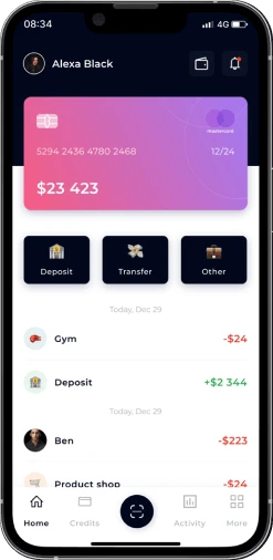 Neobank mobile software