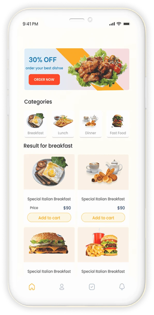 Food delivery mobile app dashboard